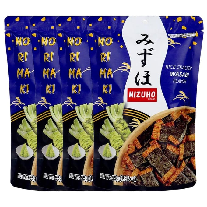 Mizuho Norimaki Wasabi Rijstcracker Hartige Knapperige Snack 55g x 4 Pak white