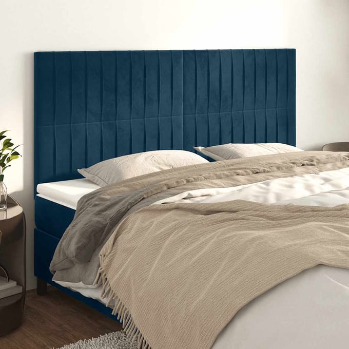 vidaXL - Hoofdbord - donkerblauw - 200x5x118/128 - cm - fluweel