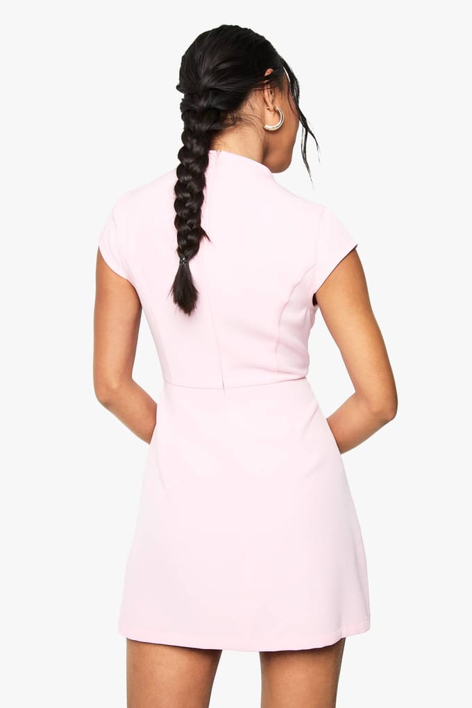 boohoo Dames High Neck Structured Tailored Mini Dress | Baby Pink | Maat: 14