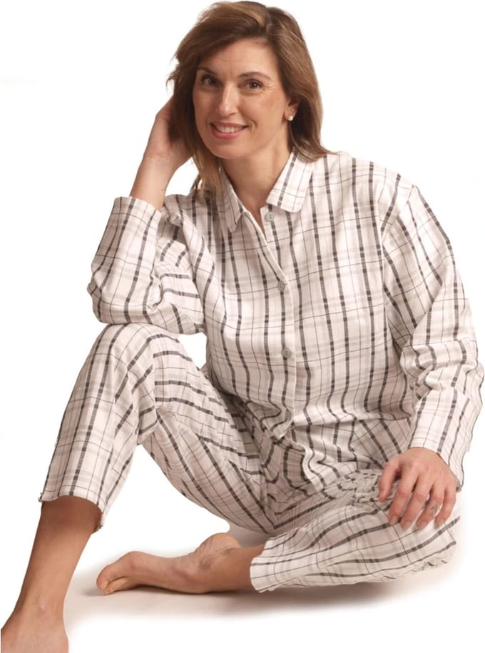 Lunatex dames pyjama flanel - maat L - Ruit - zwart