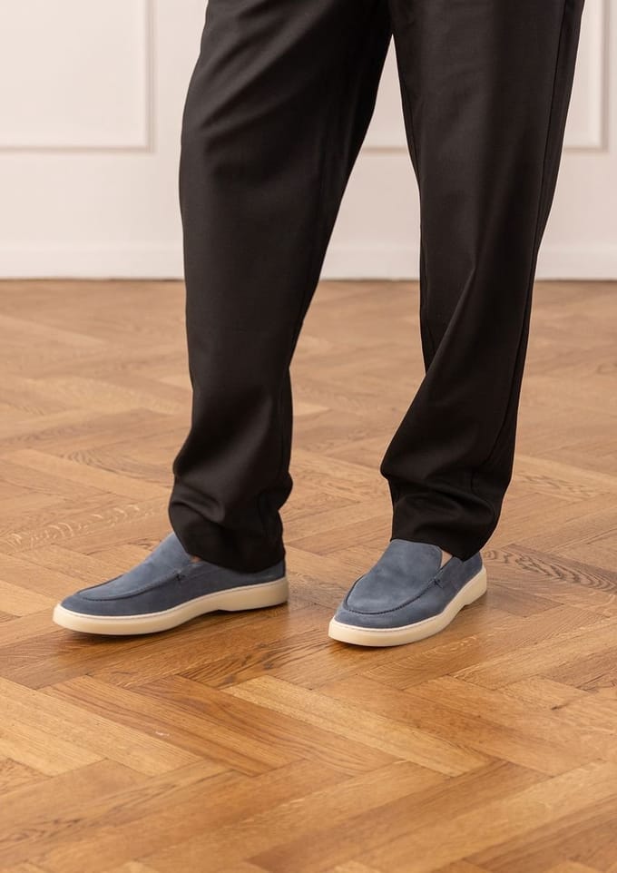 Manfield - Heren - Blauwe suède loafers - Maat 46