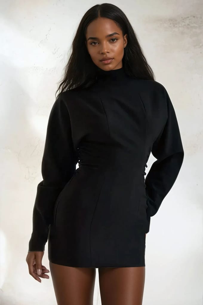 Batwing Mouw Geplooide Bodycon Jurk