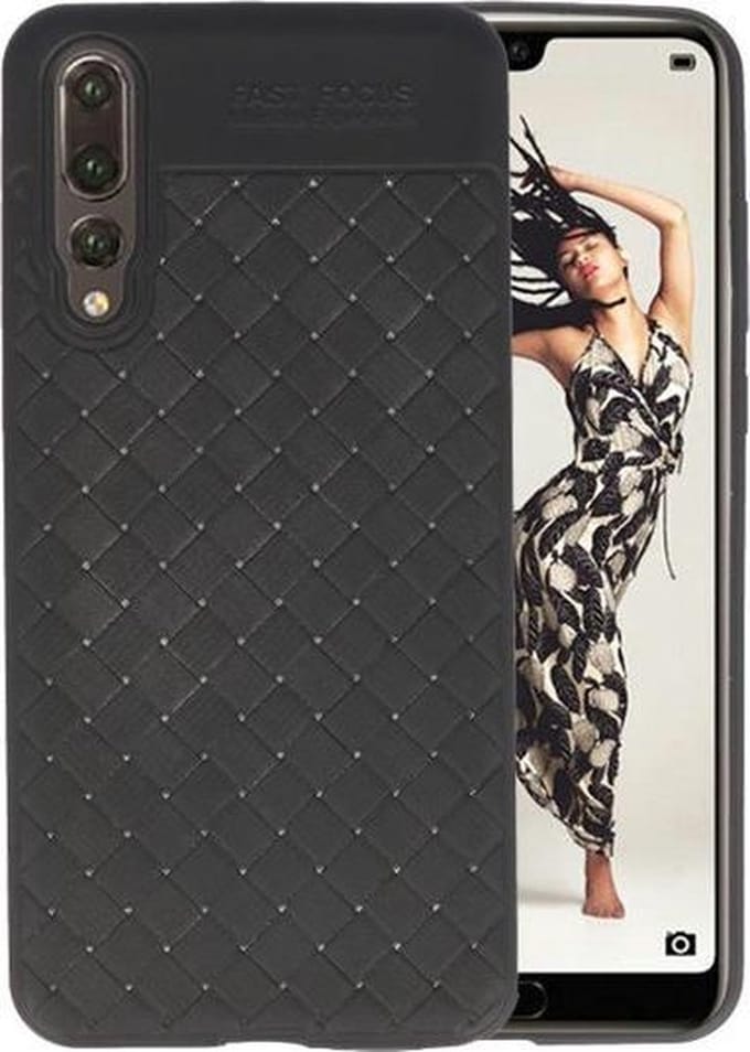 Zwart Geweven TPU case hoesje voor Huawei P20