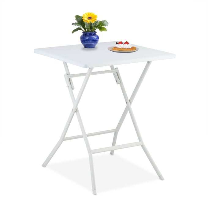inklapbare tuintafel - met houtlook - 73x62x62 cm - balkontafel - tot 100 kg - wit