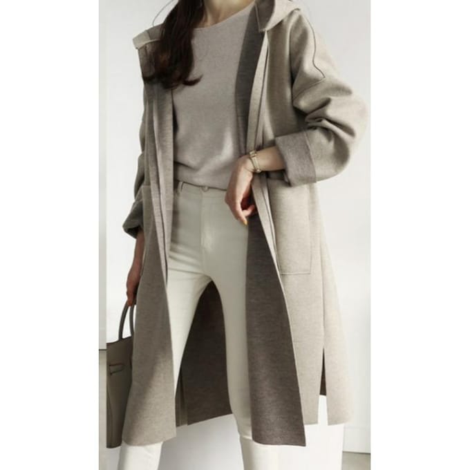 Nieuwe Lente en Herfst Losse Wolle Damesjas met Capuchon Grote Maat Jas S gray