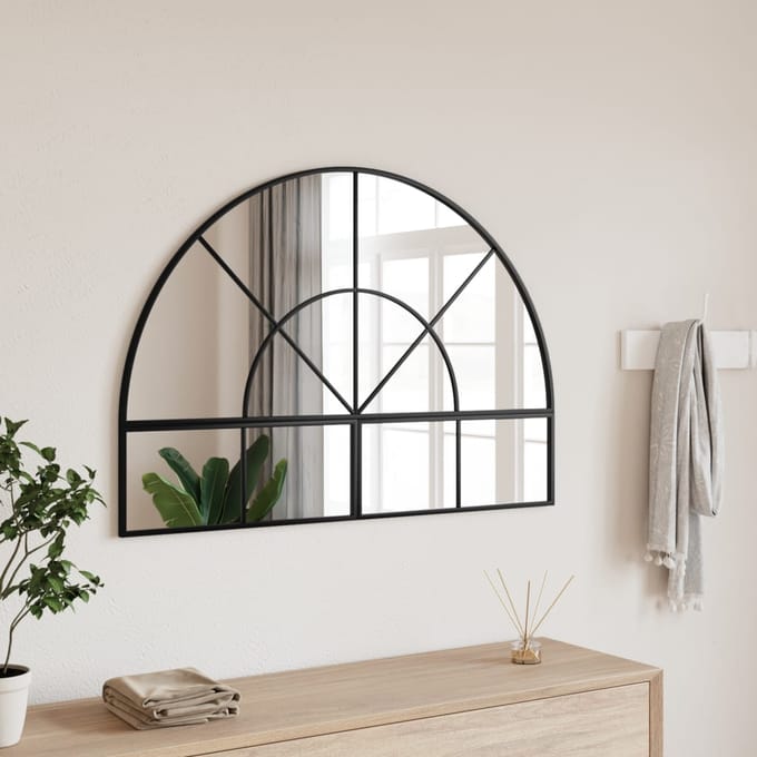 vidaXL - Wandspiegel - boog - 100x70 - cm - ijzer - zwart