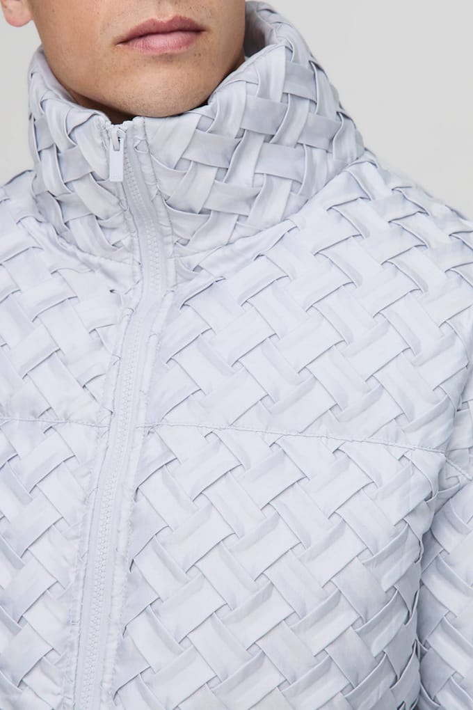 Boxy Fit Geweven Getextureerde Funnel Neck Puffer Jas | Grey | Size Medium