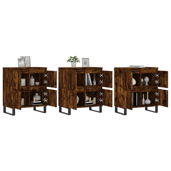 vidaXL - Dressoirs - 3 - st - bewerkt - hout - gerookt - eikenkleurig