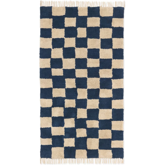 Ferm Living Mara wasbaar vloerkleed - deep blue/warm sand
