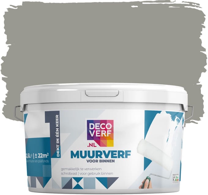 Decoverf muurverf mat kleigrijs, 2.5L