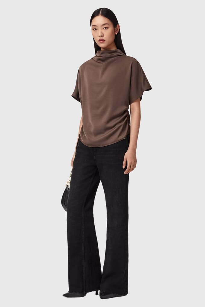 AllSaints Leslie Top Pot Brown Größe: 2 | Blusen Outlet | Damen | Braun