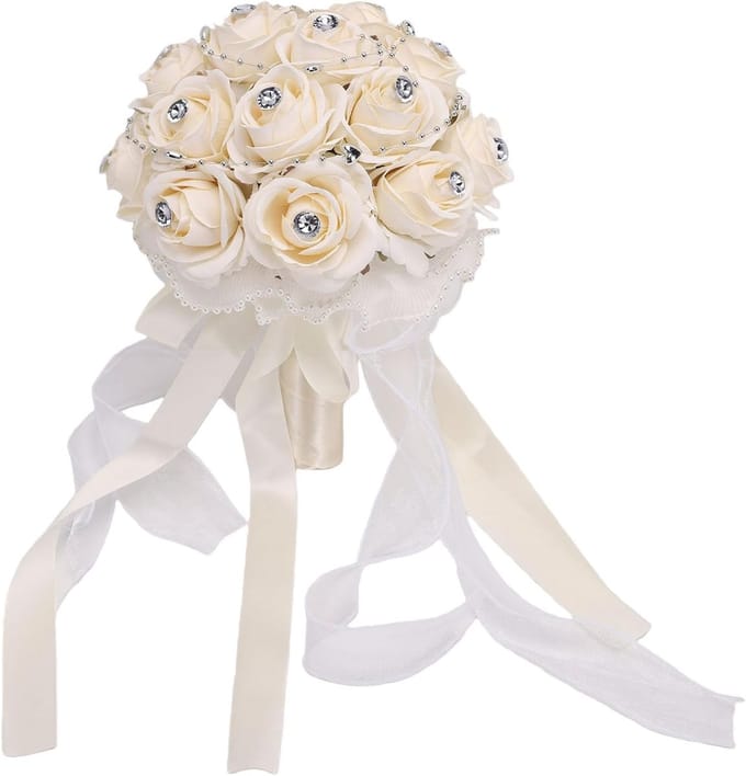Bruidsboeket - Kunstbloemen Decoratie - Bruiloft Ceremonie - Direct Te Gebruiken - 25x20 cm
