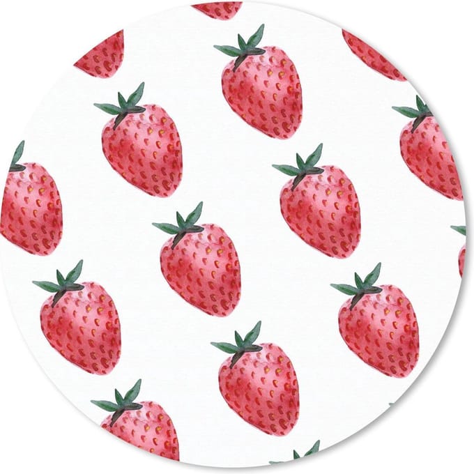 Muismat rond 20x20 cm - Mousepad Aardbei - Fruit - Wit - Ronde muismatten