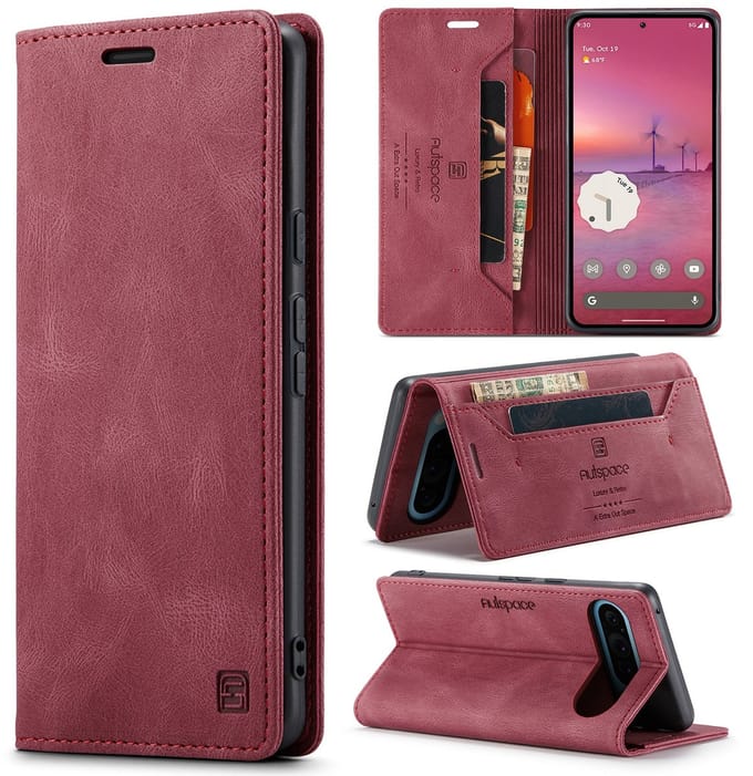 Luxe Flip Case met RFID Bescherming Kaarthouder en Magneetsluiting voor Google Pixel 10 / 10 Pro _ Wijnrood