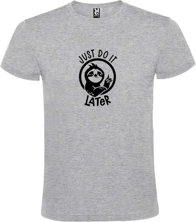 Grijs T shirt met print van " Just Do It Later " print Zwart size M