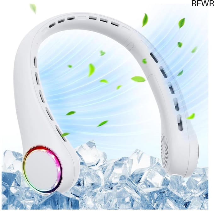 RFWR® Draagbare Nekventilator met LED-Licht en 3 Snelheden - USB Oplaadbare Ventilator voor Binnen en Buiten