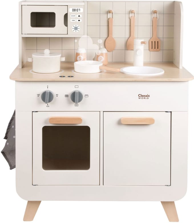 Classic World houten speelkeuken chef 11-delig speelgoedkeuken wit.