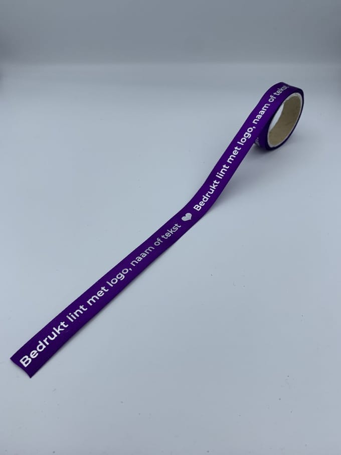 Bedrukt Paars Satijnen Lint - Zilveren Tekst - 400 meter - 15mm - eigen tekst - eigen logo - chique inpakken
