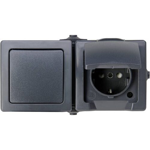 Nautic Horizontale stopcontactcombinatie - spatwaterdicht - antraciet - met randaarde - IP44