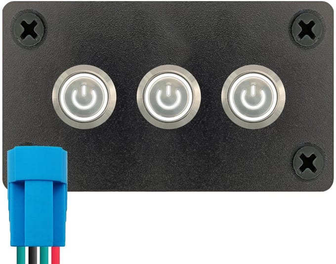 ProRide Metalen Drukschakelaars ON-OFF 220V - 12mm - Drievoudig inbouwpaneel - IP67 - LED indicatie Wit