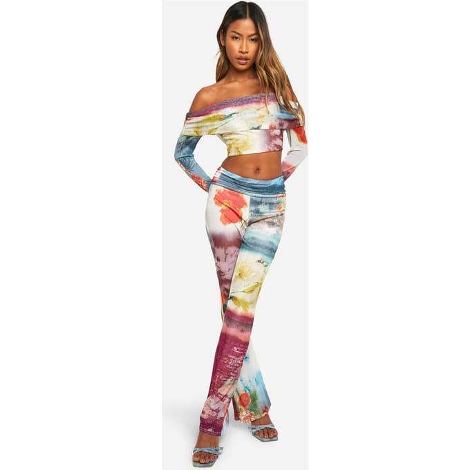 boohoo Dames Bardot Bedrukte Top | Maat: 40
