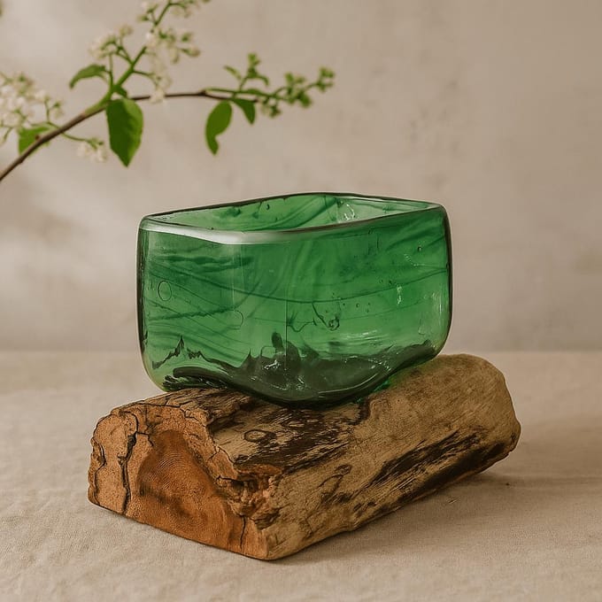 Recycled Beer Bottles - Square Bowl on Wood