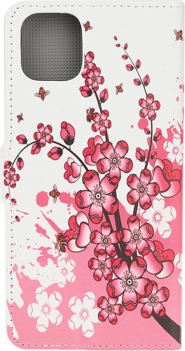 Peachy Wallet kunstleer bloemen hoesje geschikt voor iPhone 12 en iPhone 12 Pro - wit