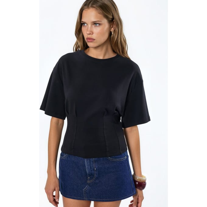Dames Katoenen Geribbelde Ronde Hals Blouse