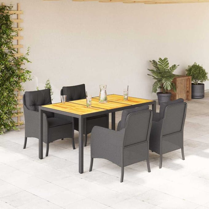 vidaXL - 5-delige - Tuinset - met - kussens - poly - rattan - zwart