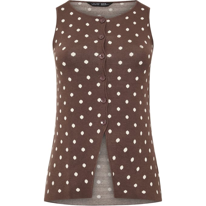 Limited Collection Chocoladebruin Gilet Met Stippen Size 50-52