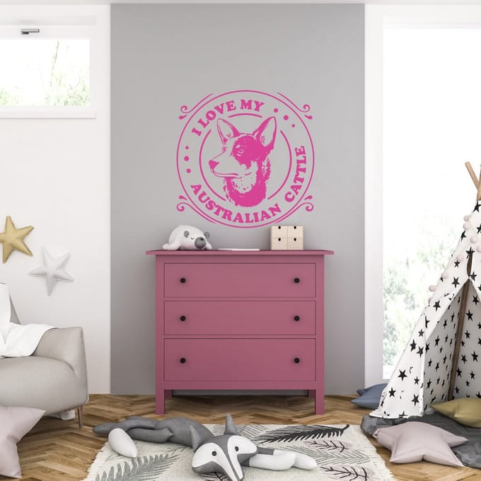 Muursticker - I Love My Austrian Cattle - 40,6 x 40,6 - Roze
