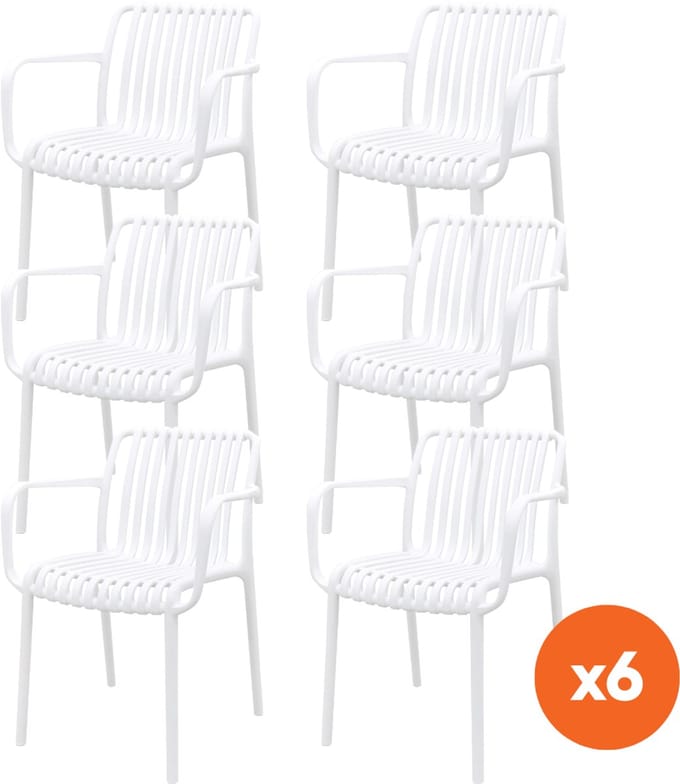 Set van 6 - Stripe stapelbare tuinstoelen - Wit