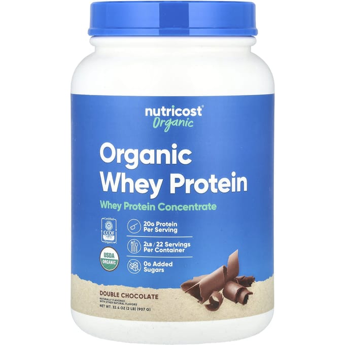 Nutricost, Biologisch, Wei-eiwit, Dubbele Chocolade, 2 pond (907 gram)