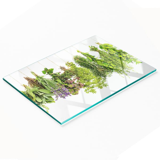 Glazen serveerplank met kruidenmotief, 80x52 cm