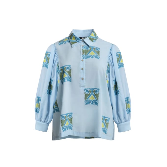Dames langemouwen blouse met parelknopen Mat Fashion