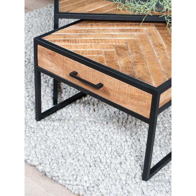 Salontafel Ruby Visgraat - Bruin Mangohout - Set van 2 - Visgraat patroon