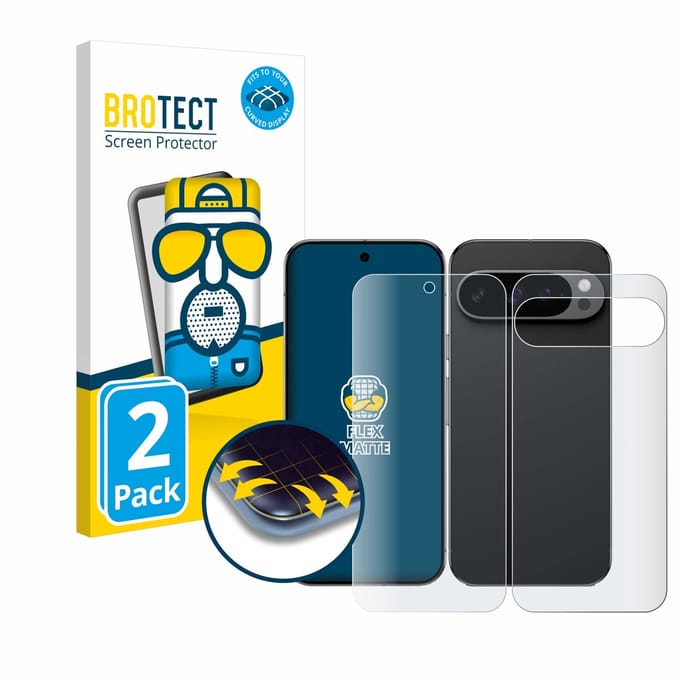 BROTECT - Screenprotector voor Google Pixel 9 Pro XL (Voor+Achter) - Folie Beschermfolie matte volledig dekking 2 Stuks