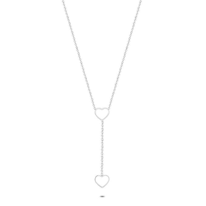 Twice As Nice Halsketting in edelstaal, 2 harten 40cm+5cm
