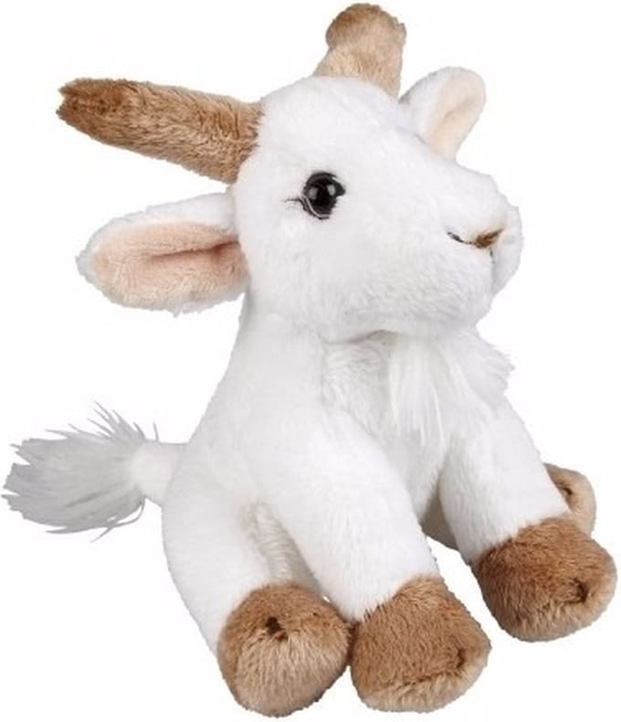 Ravensden Pluche geitje - knuffel geitje - wit - 15 cm - boerderij dieren knuffel