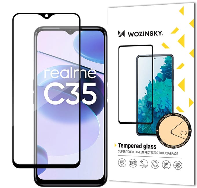 Wozinsky Full Glue Serie - Gehard Glas Screenprotector - Realme C35 - 9H Hardheid - Case Vriendelijk