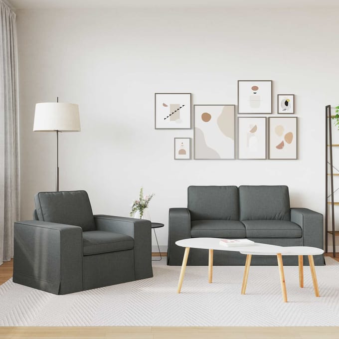 vidaXL Bankstel 2 pcs Donkergrijs 162 x 80 x 82 cm Stof