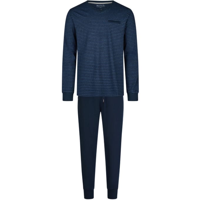 Phil & Co Essential Heren Pyjama Set Lang Blauw/Gestreept - Maat M