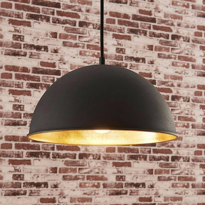 Lindby - hanglamp - 1licht - Metaal - H: 15 cm - E27 - zwart, goud