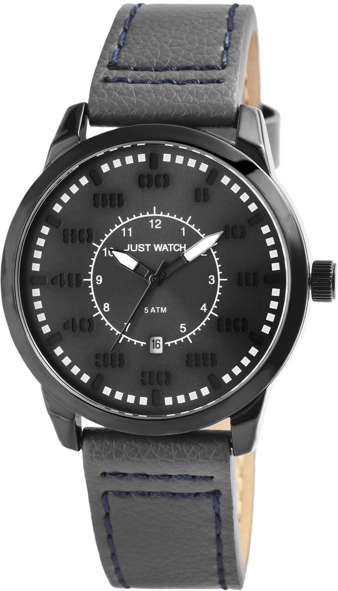 JUST WATCH Herenhorloge echt leer Benedict, datumweergave