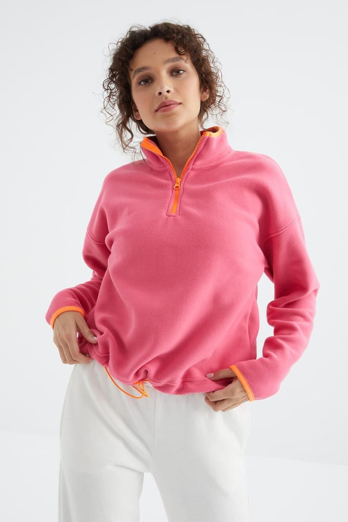 Oversized Pluche Halflange Rits Sweater