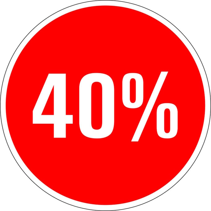 Korting sticker 40% op vel 30 mm - 18 per vel