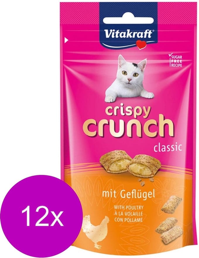 Vitakraft Crispy Crunch - Kattensnack - Gevogelte - 12 x 60 g