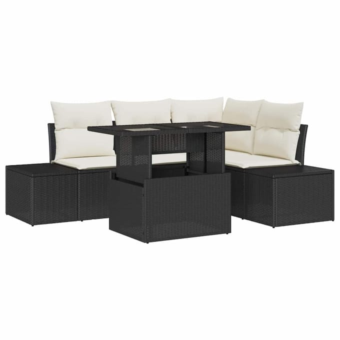vidaXL - Tuinbank - Set - 5 - st - Zwart - en - Crème - poly - rattan