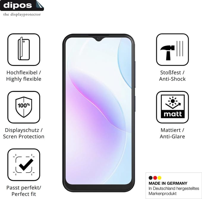 dipos FLEX – 2x Matte Screenprotector geschikt voor uleway T6501 | Volledige Schermbescherming | Case-Friendly