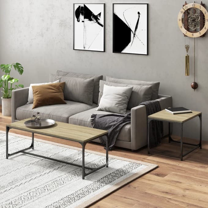 vidaXL - Salontafels - 2 - st - bewerkt - hout - sonoma - eikenkleurig